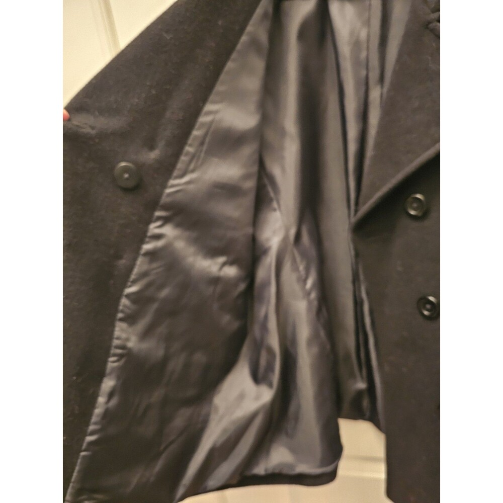 AK Anne Klein Coat Womens L Black Peacoat Wool Blend Double Breasted Lined - Picture 6 of 10